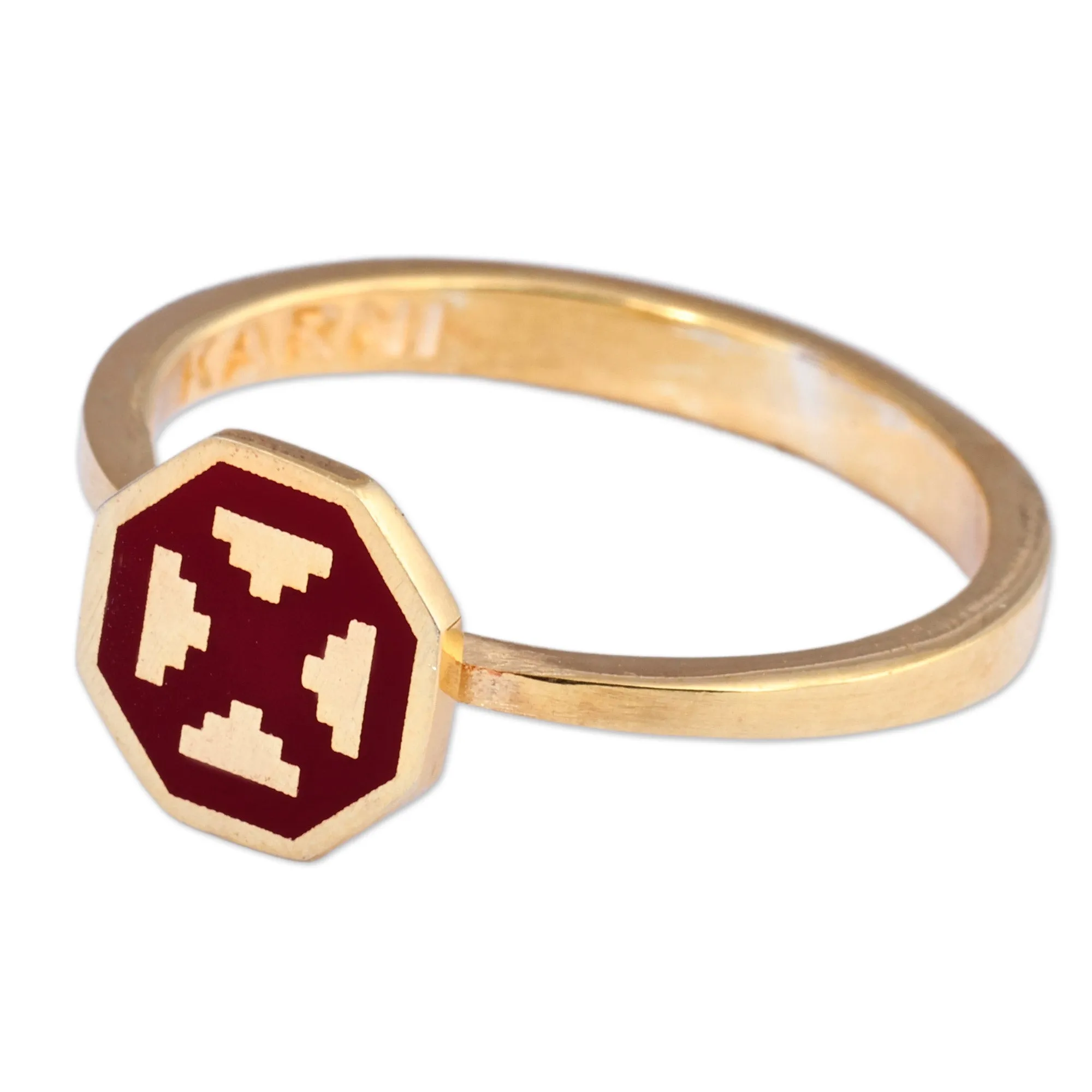 Polished Geometric Burgundy 18k Gold-Plated Cocktail Ring - This Brave Eternity | NOVICA