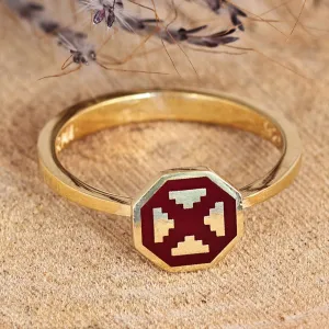 Polished Geometric Burgundy 18k Gold-Plated Cocktail Ring - This Brave Eternity | NOVICA