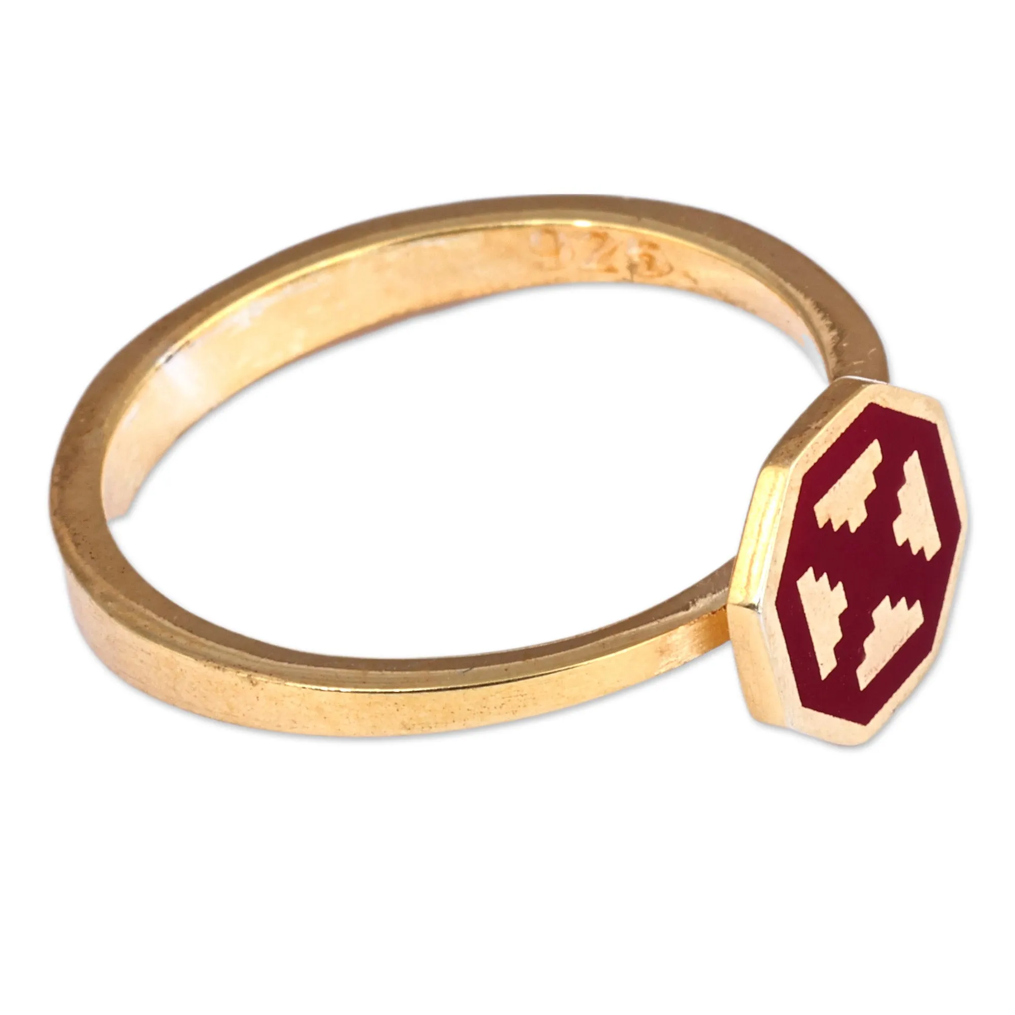 Polished Geometric Burgundy 18k Gold-Plated Cocktail Ring - This Brave Eternity | NOVICA