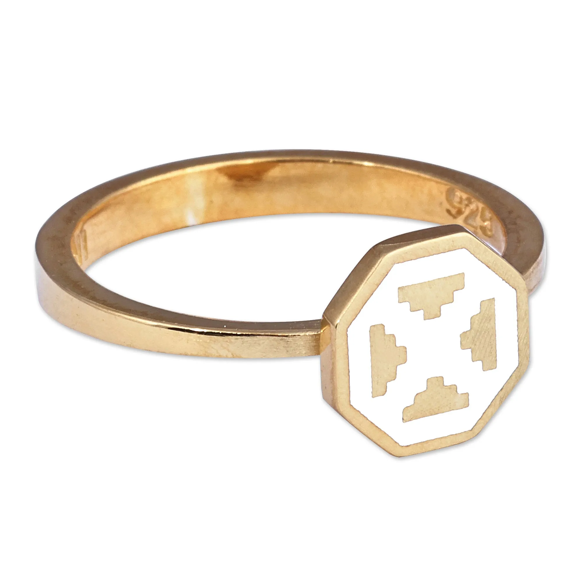 Polished Geometric White 18k Gold-Plated Cocktail Ring - This Celestial Eternity | NOVICA