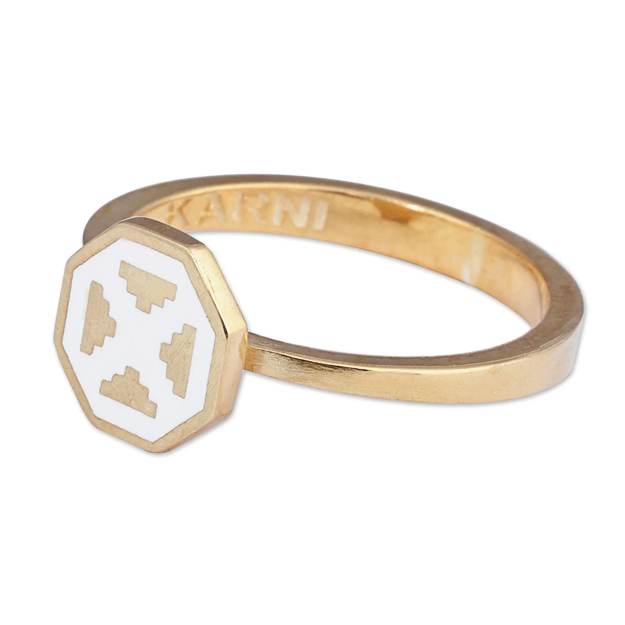 Polished Geometric White 18k Gold-Plated Cocktail Ring - This Celestial Eternity | NOVICA