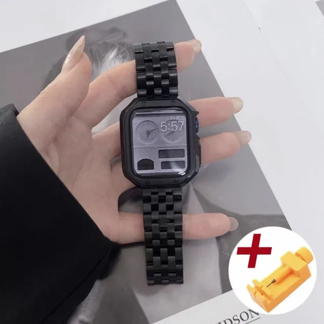 Premium Steel Metal Strap w/Case Series 6 Luxury Matte Cover Bracelet