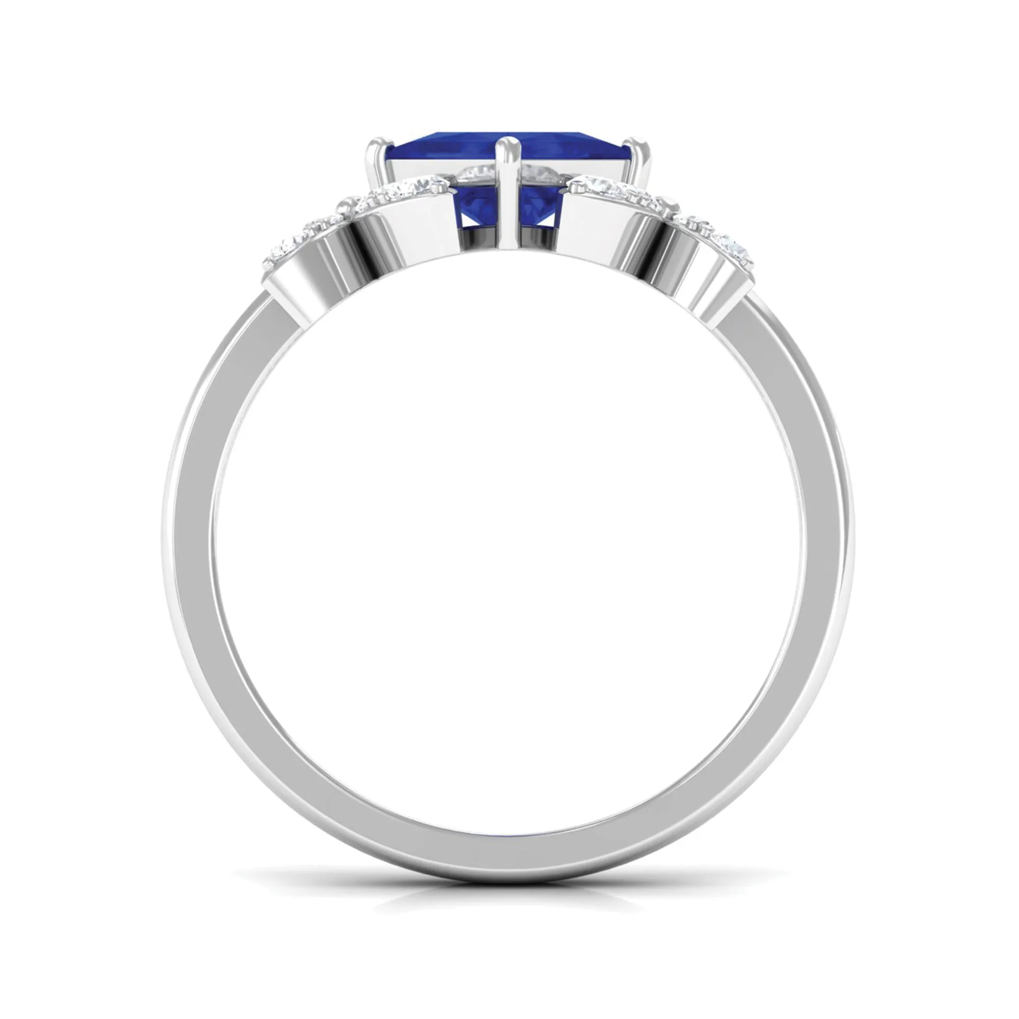 Princess Cut Created Blue Sapphire and Diamond Floral Engagement Ring