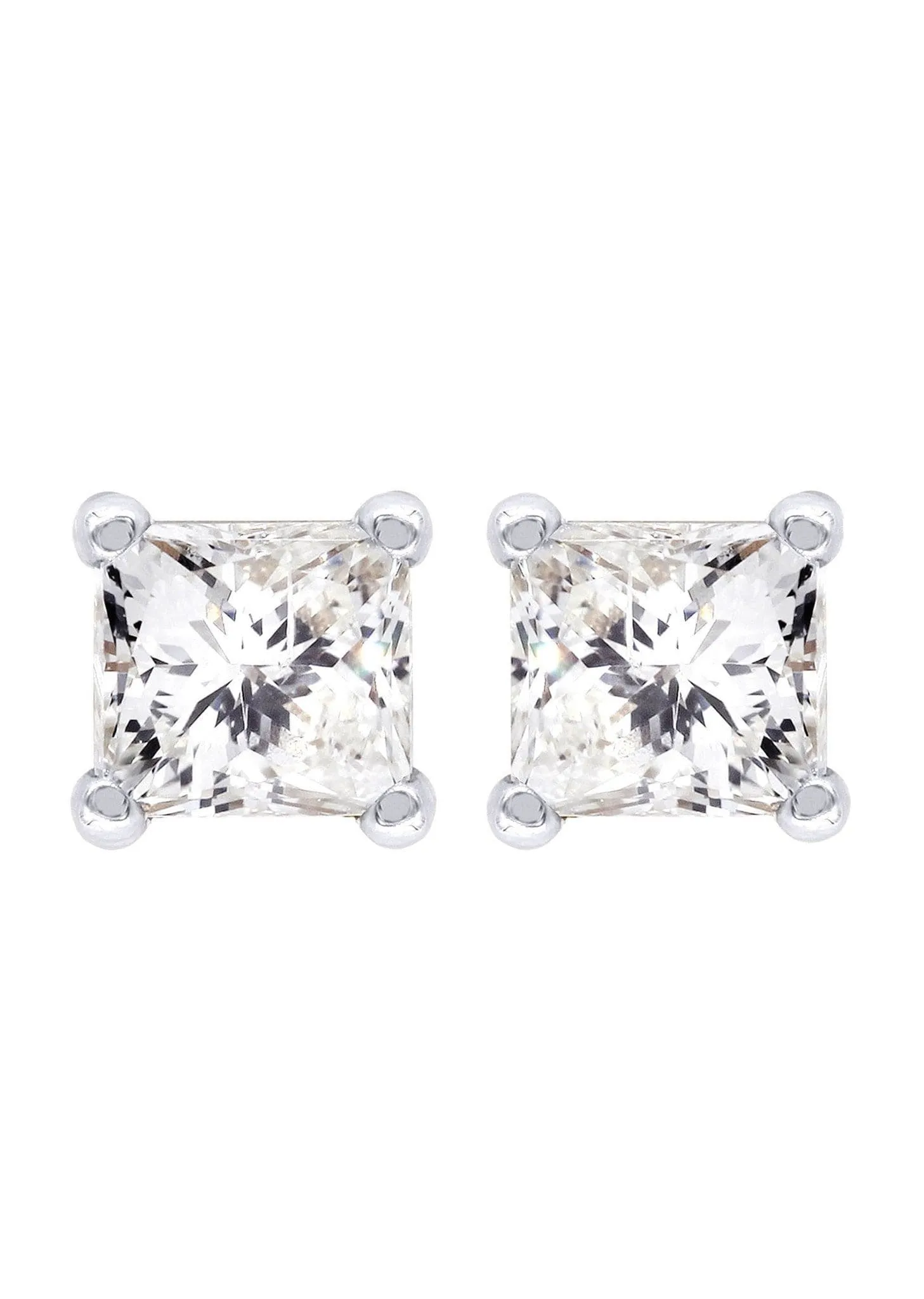 Princess Cut Diamond Stud Earrings For Men | 14K White Gold | 0.45 Carats