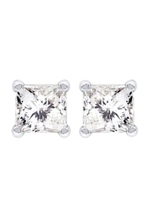 Princess Cut Diamond Stud Earrings For Men | 14K White Gold | 0.45 Carats