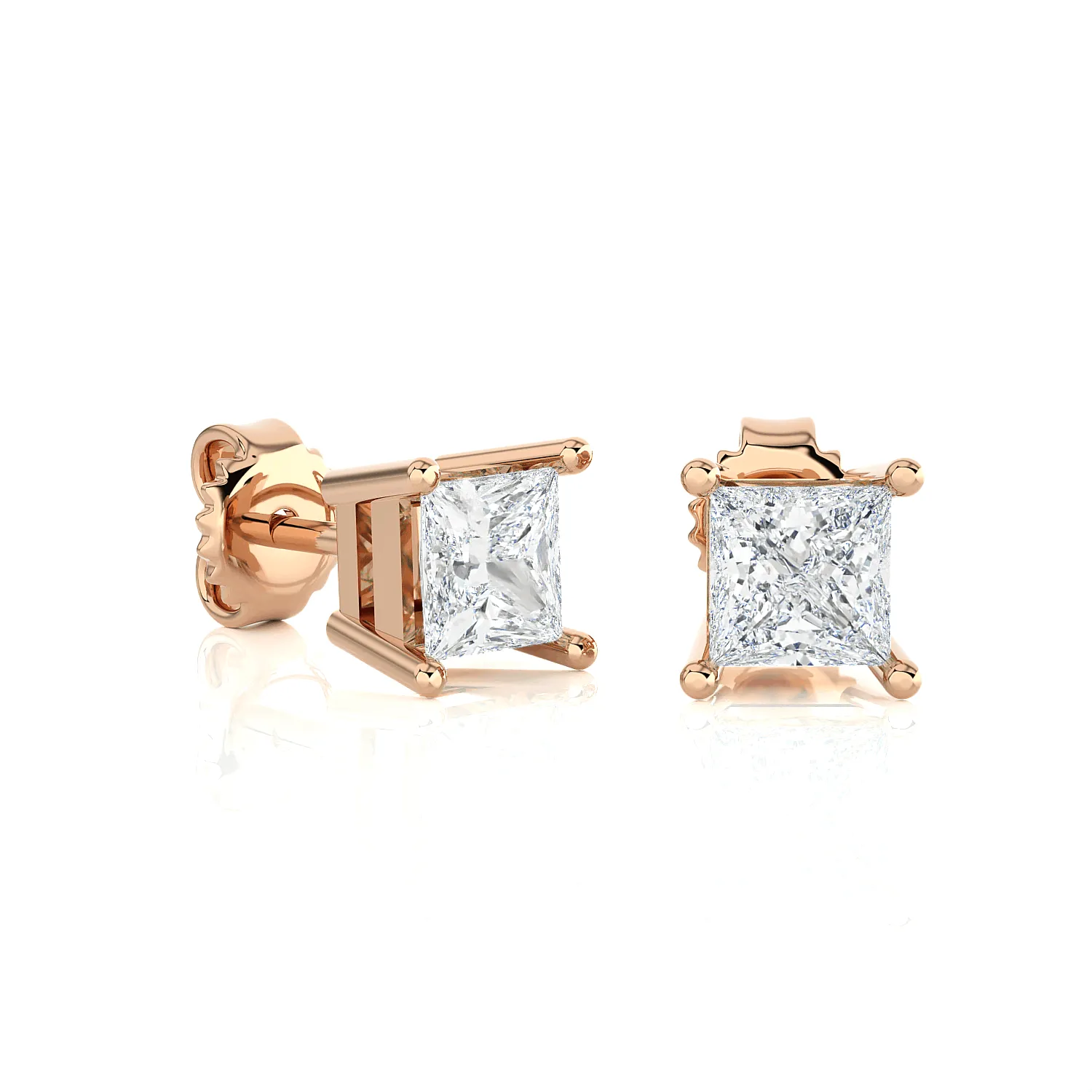 Princess-Cut Lab Grown Diamond Solitaire Stud Earrings