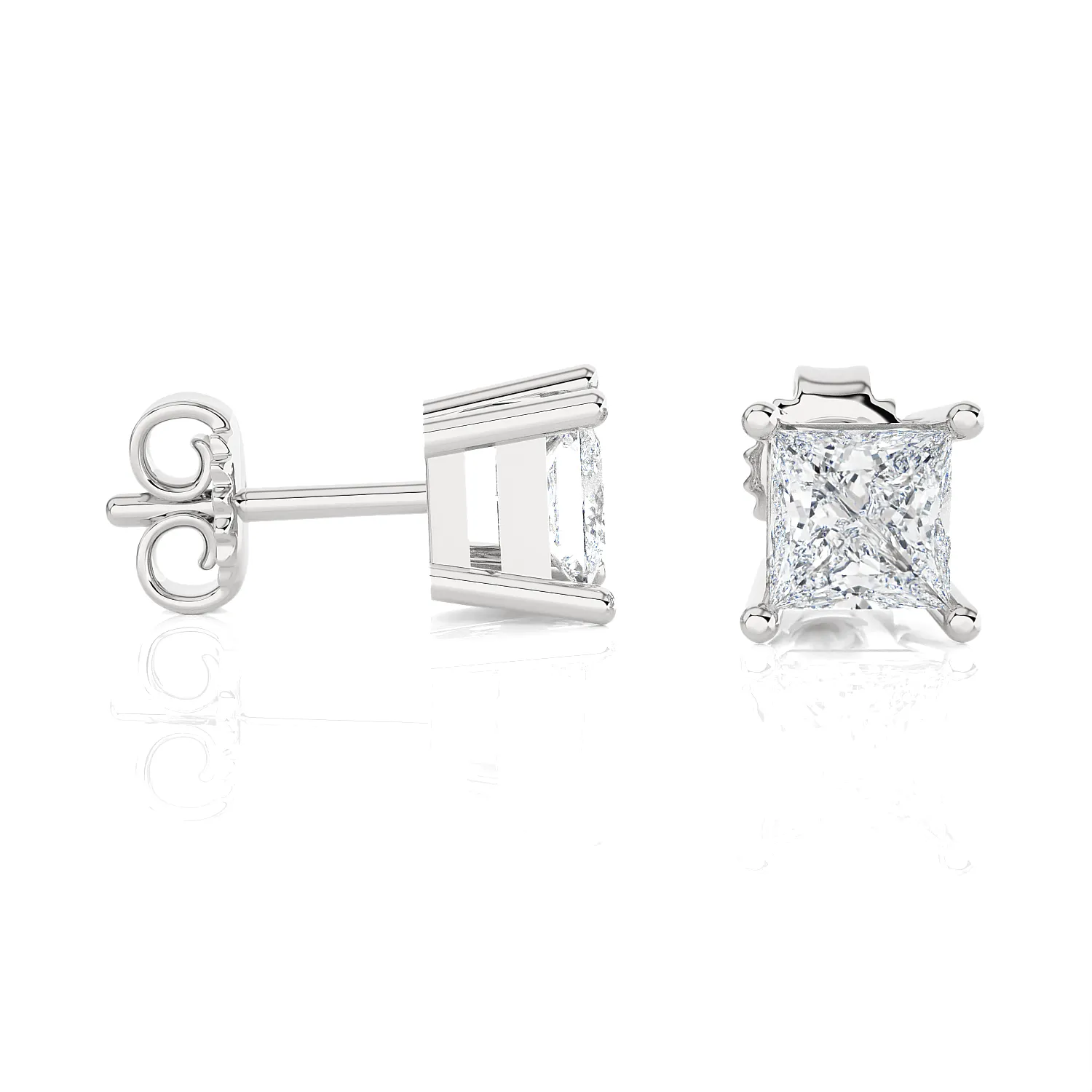 Princess-Cut Lab Grown Diamond Solitaire Stud Earrings