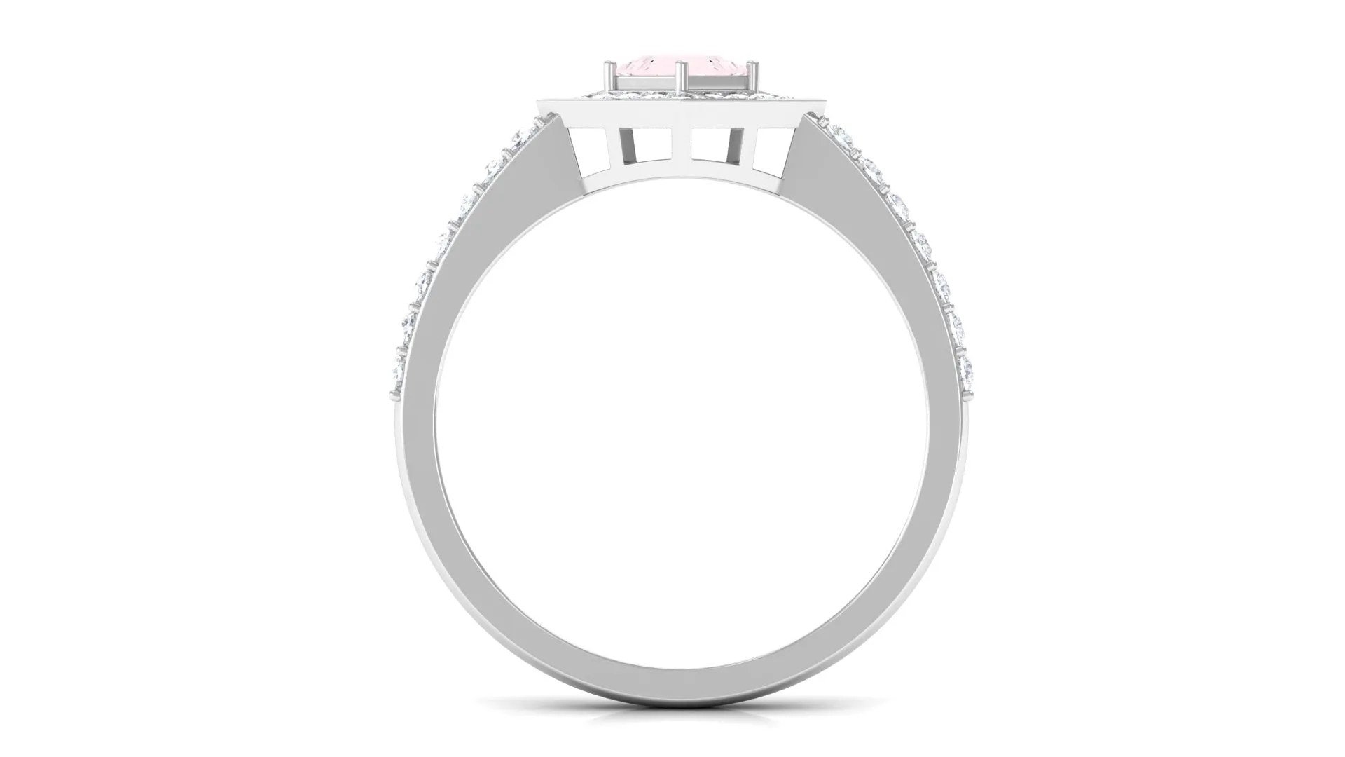 Princess Cut Rose Quartz Geometric Ring with Diamond Accent