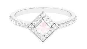 Princess Cut Rose Quartz Geometric Ring with Diamond Accent