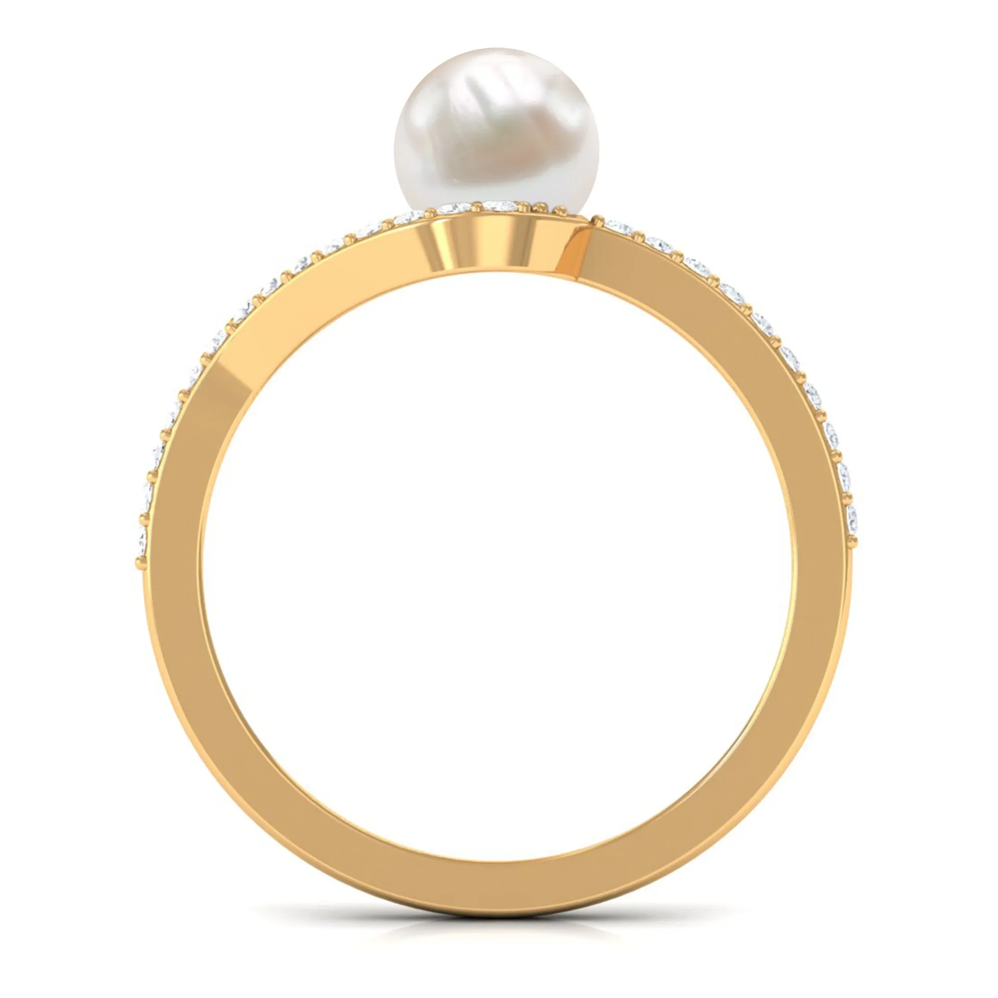 Pure Freshwater Pearl Minimal Bypass Engagement Ring with Diamond