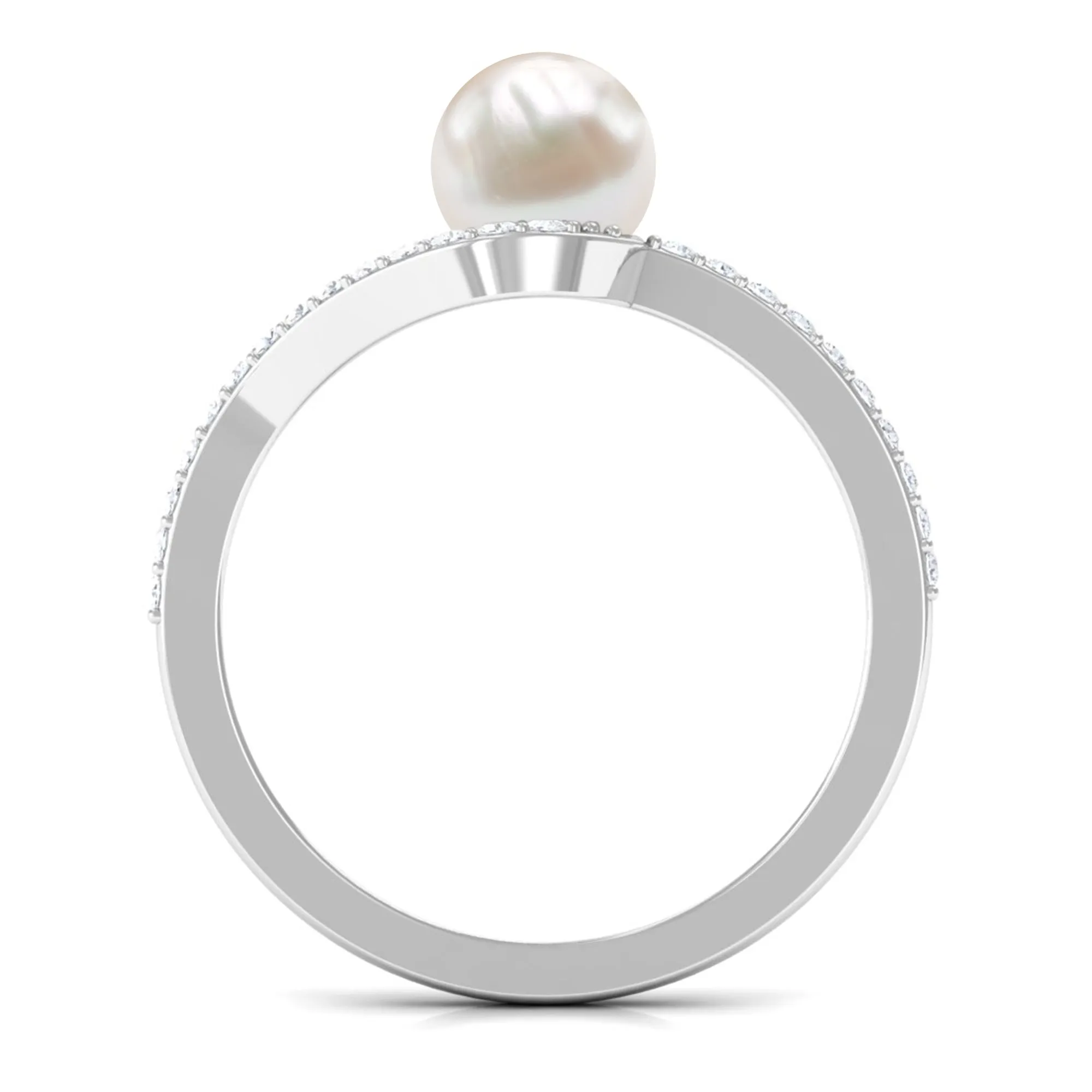 Pure Freshwater Pearl Minimal Bypass Engagement Ring with Diamond