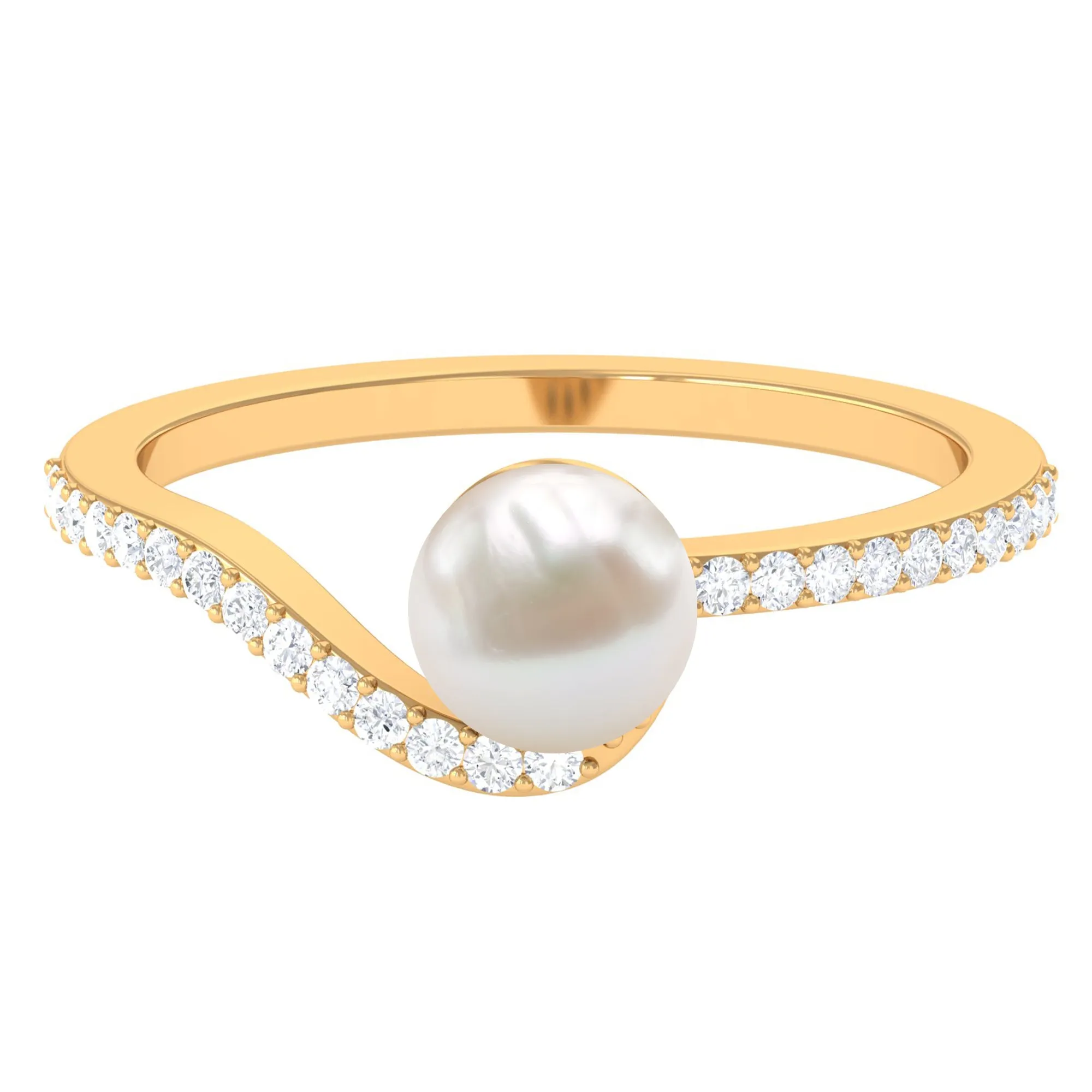 Pure Freshwater Pearl Minimal Bypass Engagement Ring with Diamond