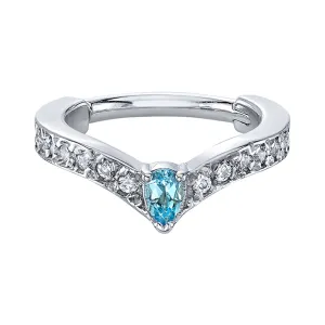 "Cherish Pear" Hinge Ring in Gold with Diamond & Swiss Blue Topaz