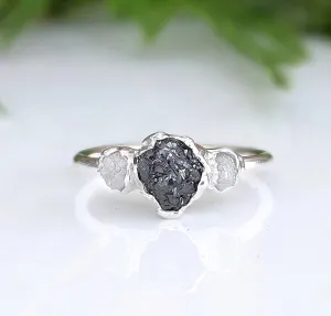 Raw Black Diamond Engagement ring