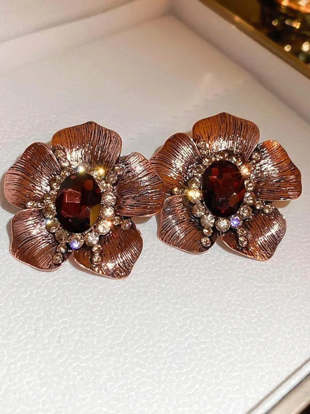 Rhinestone Metal Flower Earrings