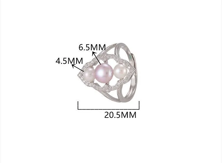 Ring Blank Pearl Setting 6.5mm 925 Solid Sterling Silver Bezel Flower Cup Adjustable For Three Beads DIY Jewelry Finding Wholesale 1pc