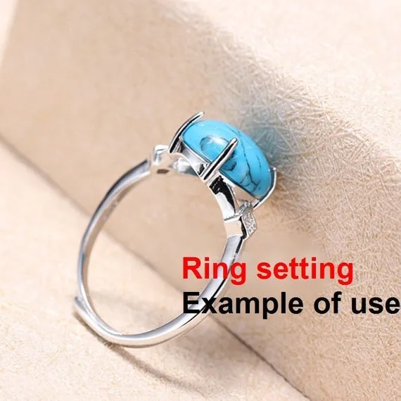 Ring Setting Blank Bezel 11 15mm 1pc 925 Sterling Silver Adjustable CZ Semi Mount for Oval Shape Cabochon Cameo 4 Prongs Wholesale Available