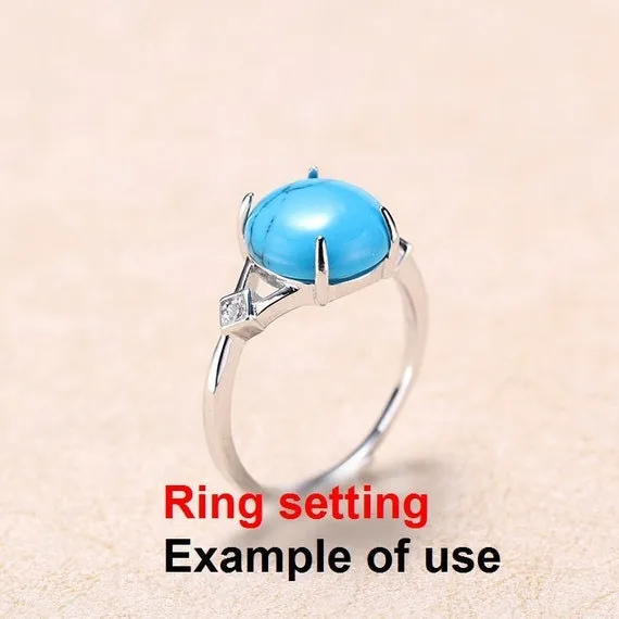 Ring Setting Blank Bezel 11 15mm 1pc 925 Sterling Silver Adjustable CZ Semi Mount for Oval Shape Cabochon Cameo 4 Prongs Wholesale Available