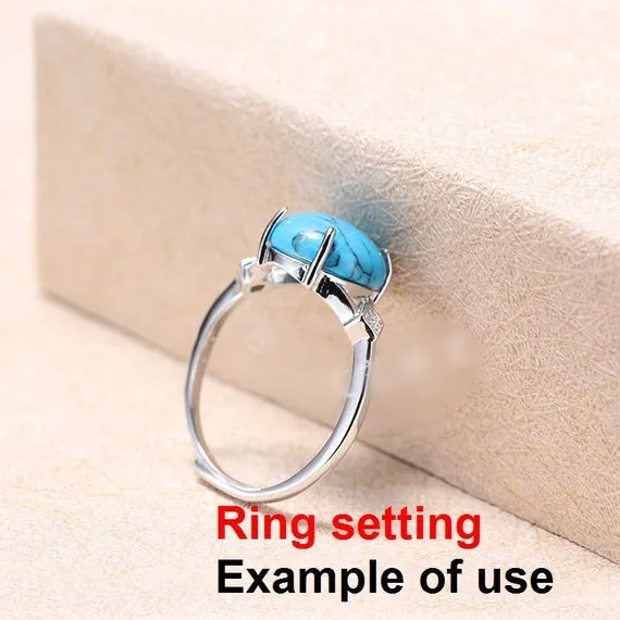 Ring Setting Blank Bezel 11 15mm 1pc 925 Sterling Silver Adjustable CZ Semi Mount for Oval Shape Cabochon Cameo 4 Prongs Wholesale Available