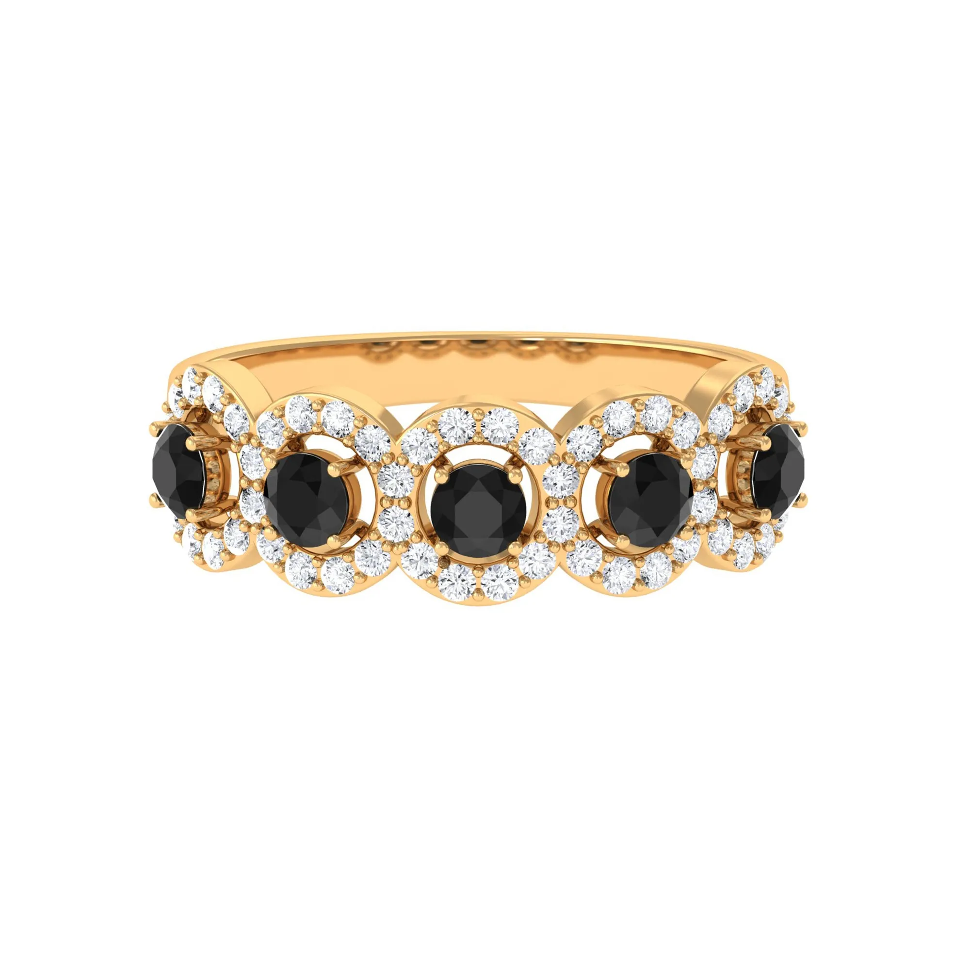 Round Black Diamond Classic Halo Half Eternity Band Ring with Moissanite