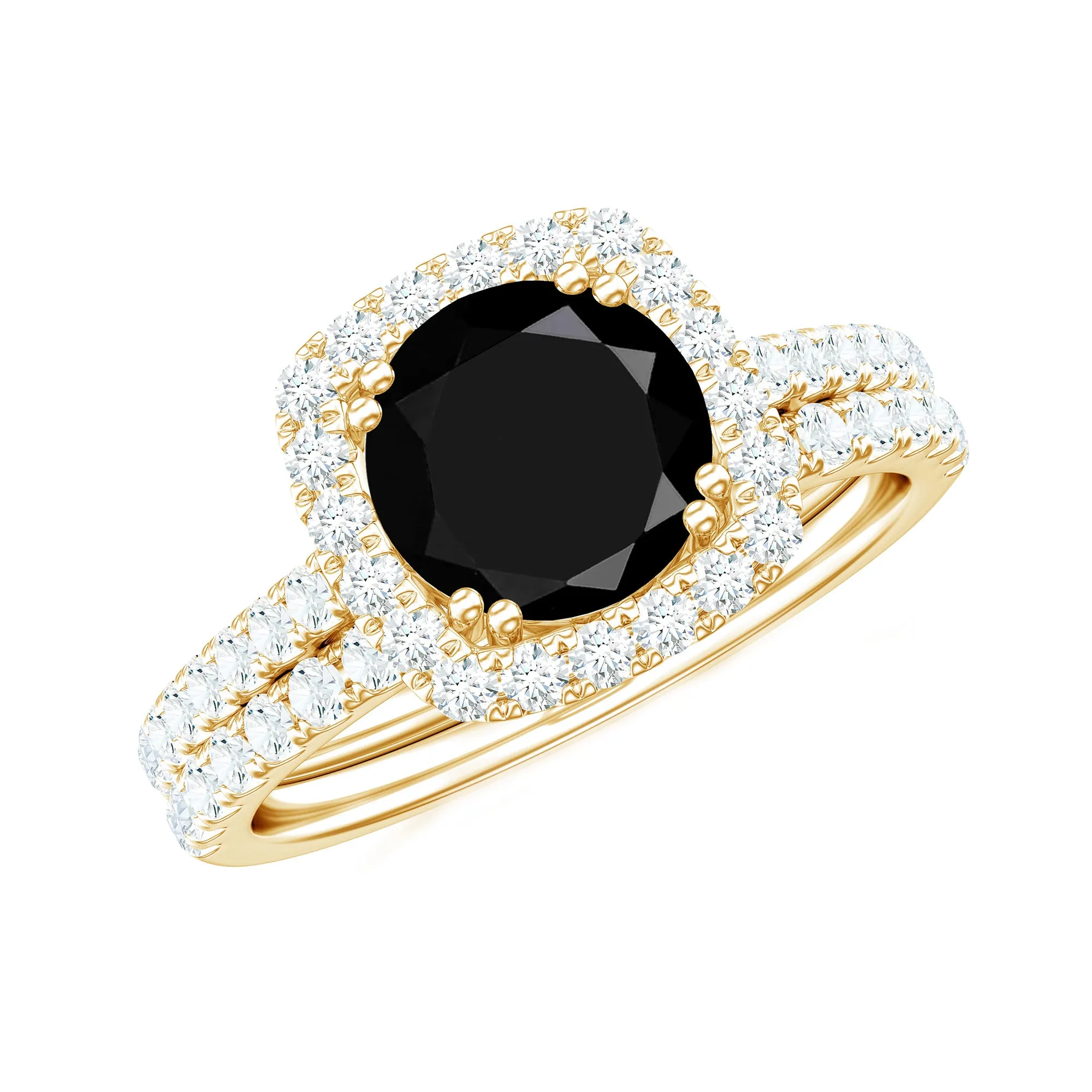 Round Created Black Diamond Classic Halo Ring Set with Moissanite