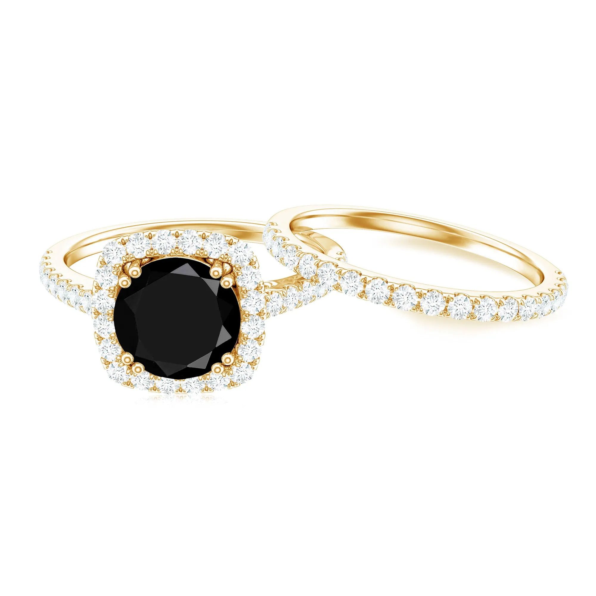 Round Created Black Diamond Classic Halo Ring Set with Moissanite