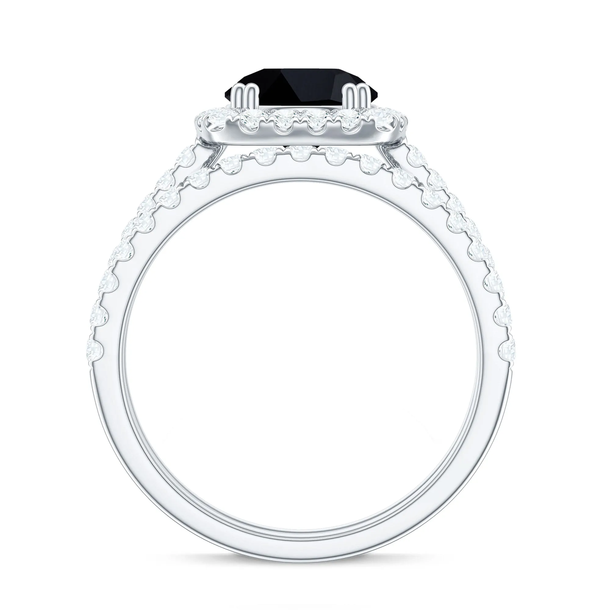 Round Created Black Diamond Classic Halo Ring Set with Moissanite