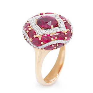 Rubellite Tourmaline, Rubies & Diamonds Cocktail Ring