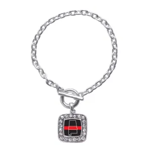 Silver Alabama Thin Red Line Square Charm Toggle Bracelet