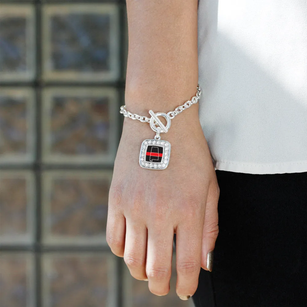 Silver Alabama Thin Red Line Square Charm Toggle Bracelet