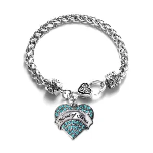 Silver Aqua Matron of Honor Aqua Pave Heart Charm Braided Bracelet