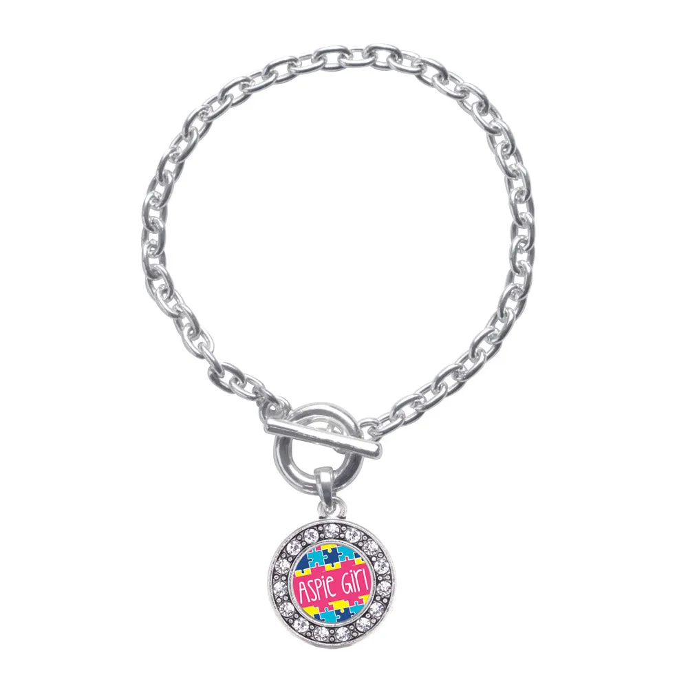 Silver Aspie Girl Circle Charm Toggle Bracelet