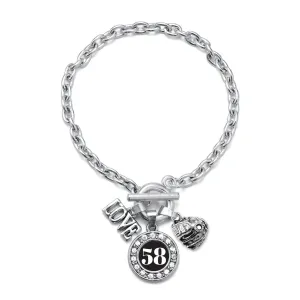 Silver Baseball Glove - Sports Number 58 Circle Charm Toggle Bracelet