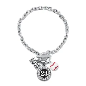 Silver Baseball - Sports Number 23 Circle Charm Toggle Bracelet