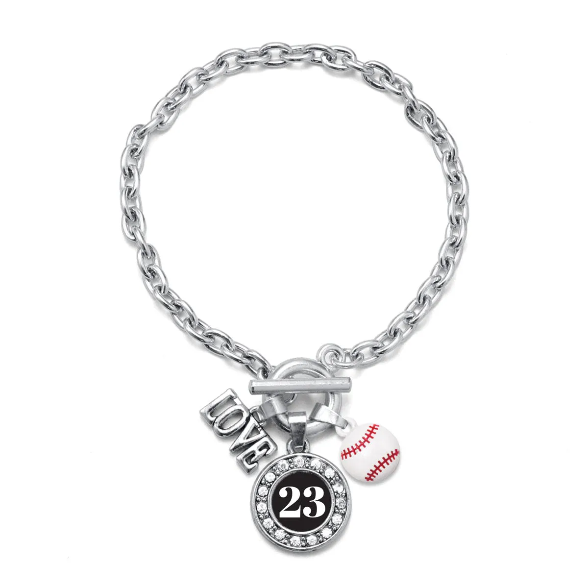 Silver Baseball - Sports Number 23 Circle Charm Toggle Bracelet