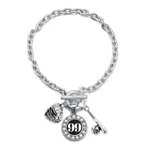 Silver Baseball/Softball - Sports Number 99 Circle Charm Toggle Bracelet