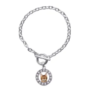 Silver Bengal Cat Circle Charm Toggle Bracelet