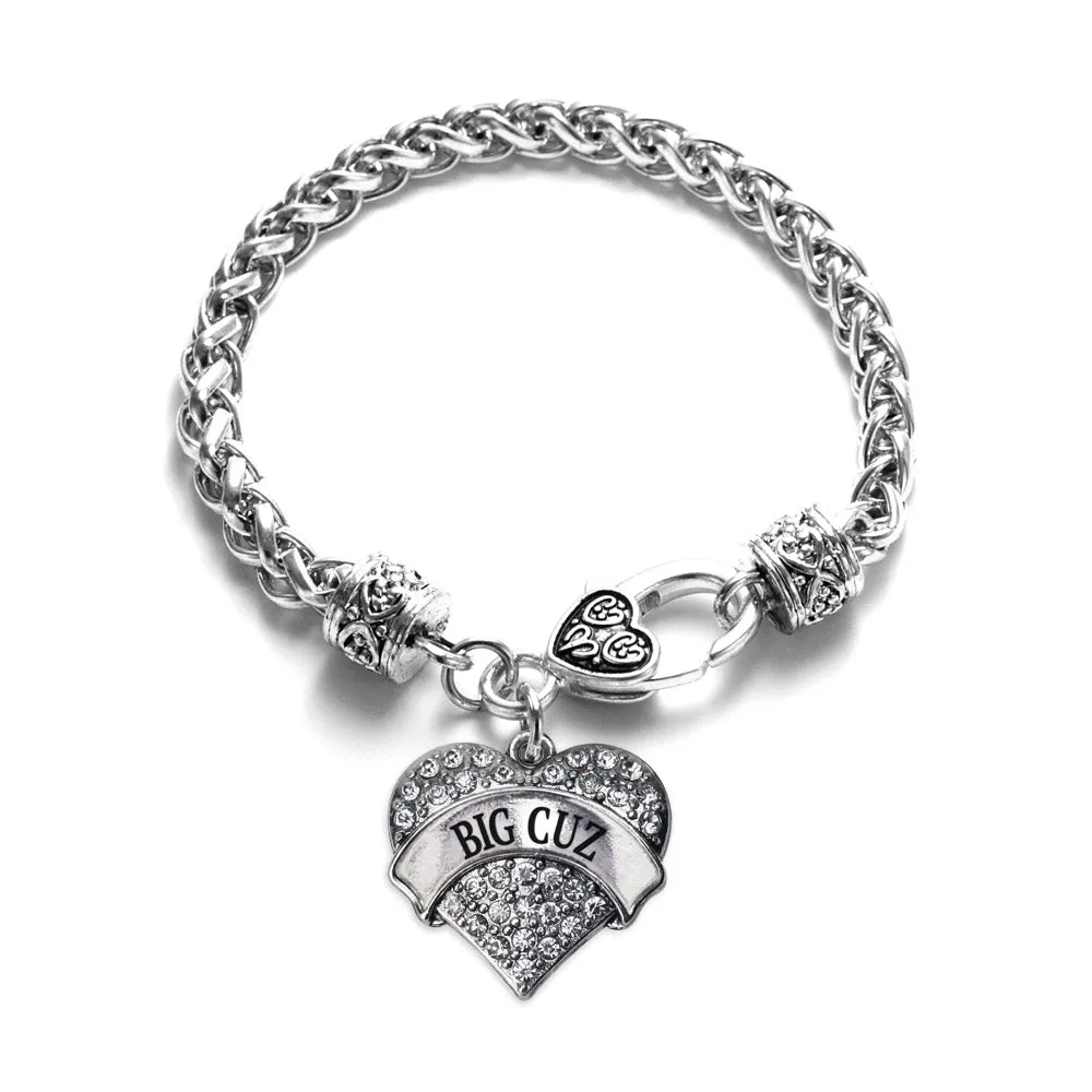 Silver Big Cuz Pave Heart Charm Braided Bracelet