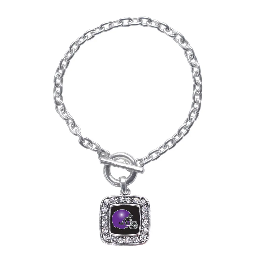 Silver Black and Purple Team Helmet Square Charm Toggle Bracelet