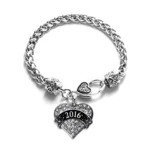 Silver Black and Silver 2016 Pave Heart Charm Braided Bracelet