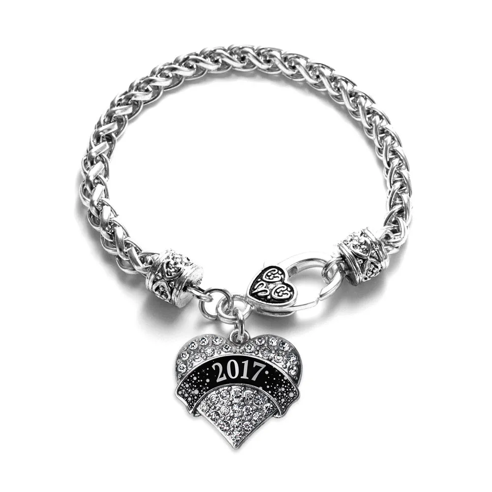 Silver Black and Silver 2017 Pave Heart Charm Braided Bracelet