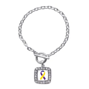 Silver Bladder Cancer Awareness Square Charm Toggle Bracelet