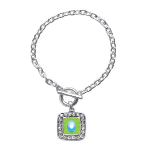 Silver Blue Easter Egg Square Charm Toggle Bracelet