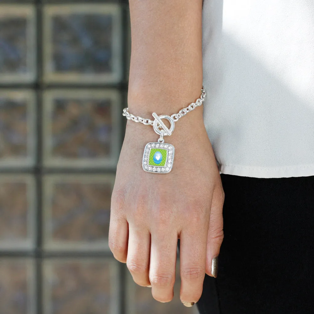 Silver Blue Easter Egg Square Charm Toggle Bracelet