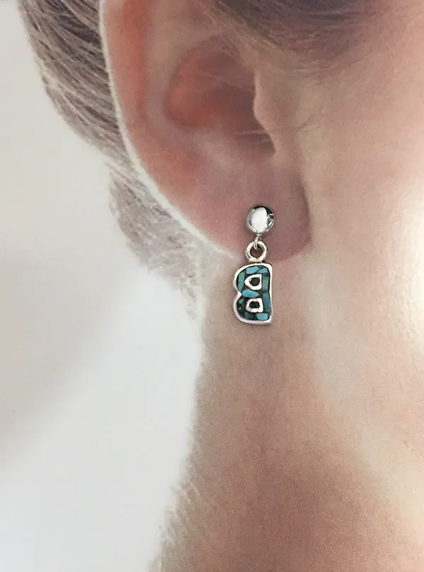 Silver B's with Turquoise Mosaic Inlay Dangle Earrings