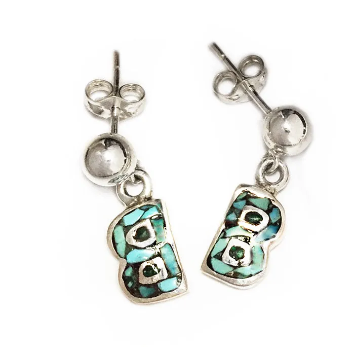 Silver B's with Turquoise Mosaic Inlay Dangle Earrings