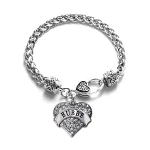 Silver Bubbe Pave Heart Charm Braided Bracelet