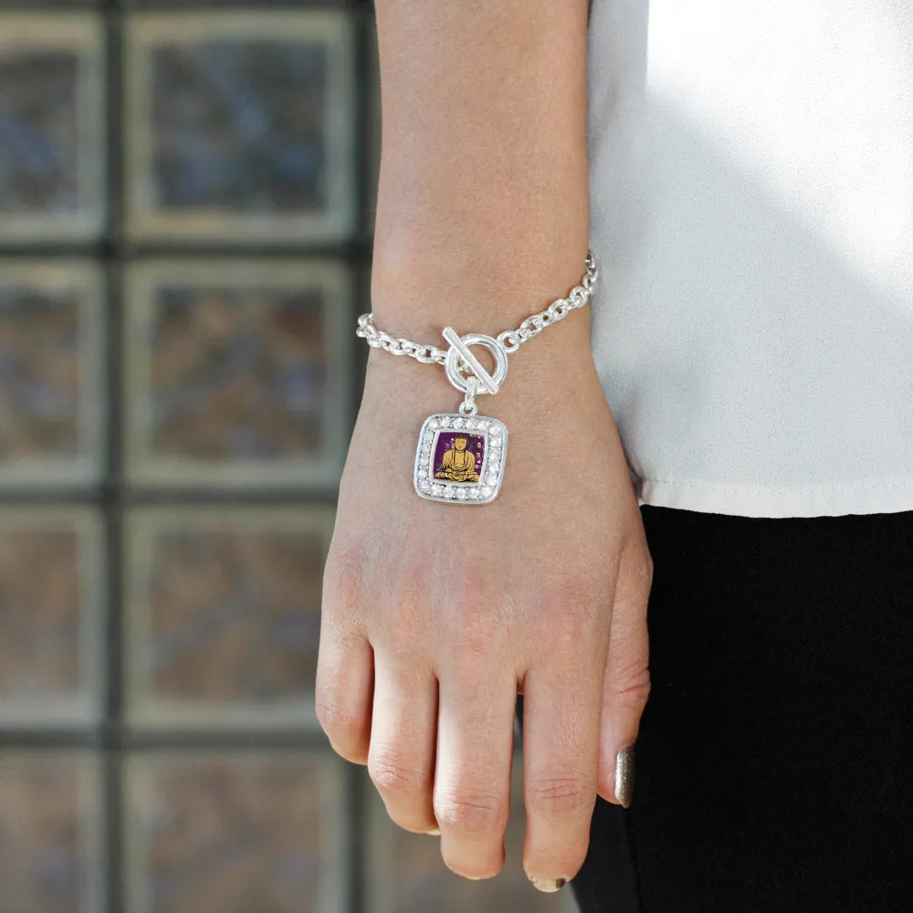 Silver Buddha And Cherry Blossoms Square Charm Toggle Bracelet