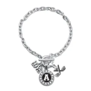 Silver Cheerleader - Sports Initial A Circle Charm Toggle Bracelet