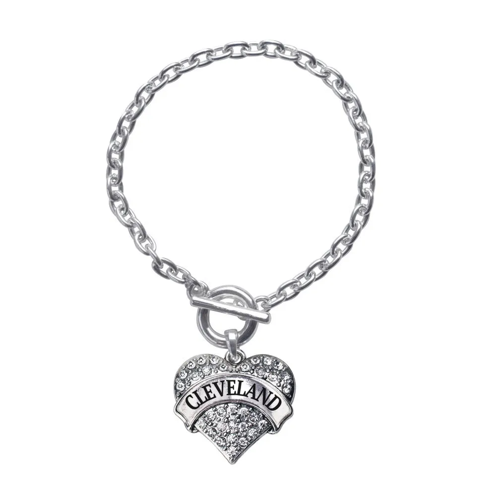 Silver Cleveland Pave Heart Charm Toggle Bracelet